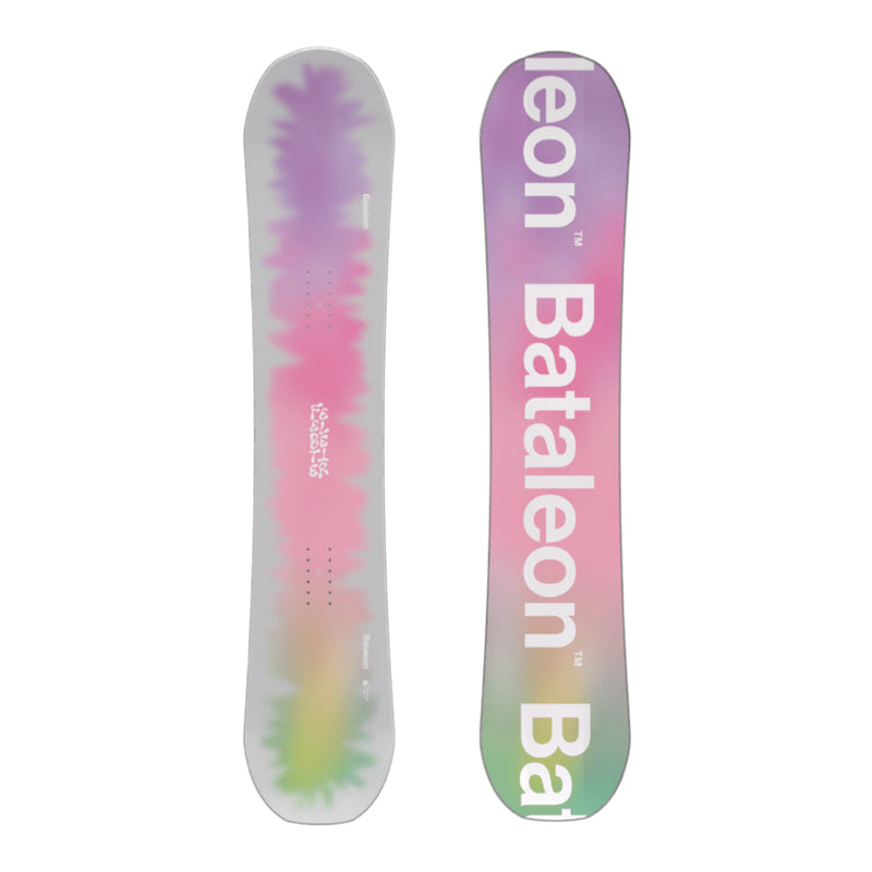 Colorful snowboard with Bataleon branding on a white background