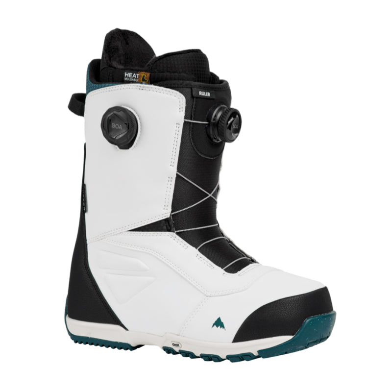 White and black snowboard boot with visible brand logo on a white background
