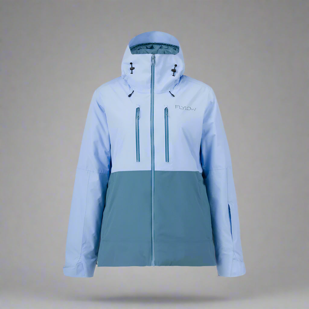 Light blue and gray jacket with a brand logo on a white background