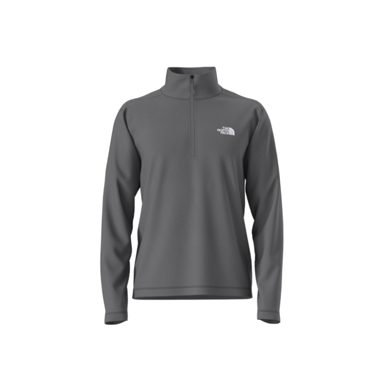 Gray long-sleeve pullover with a brand logo on a white background