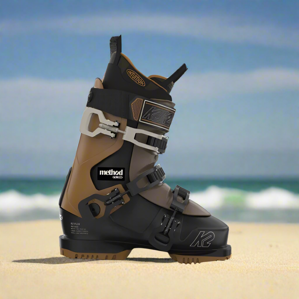Black tan and brown ski boot