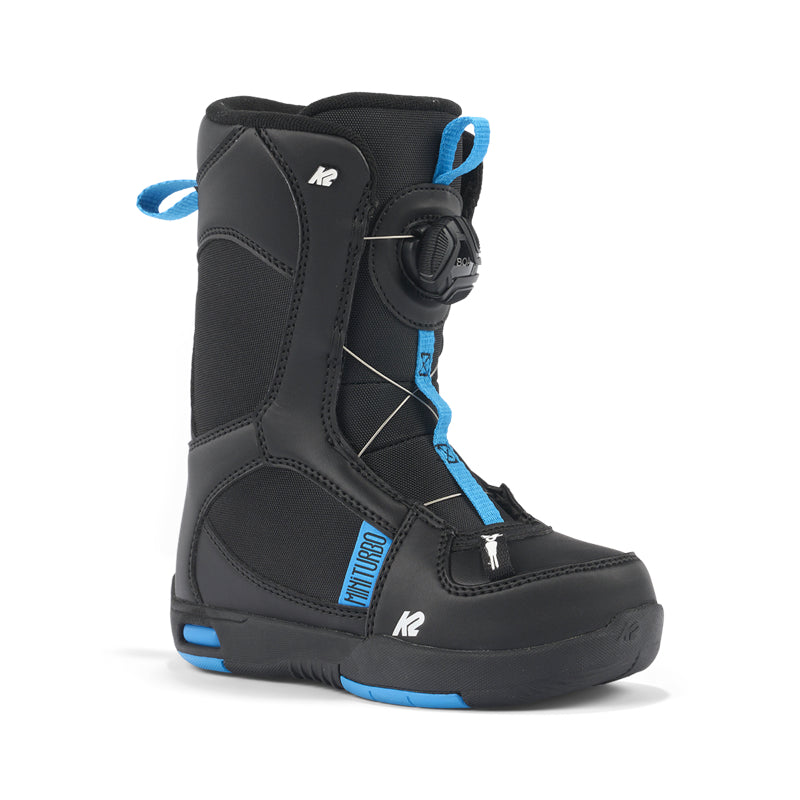 black and blue snowboard boot