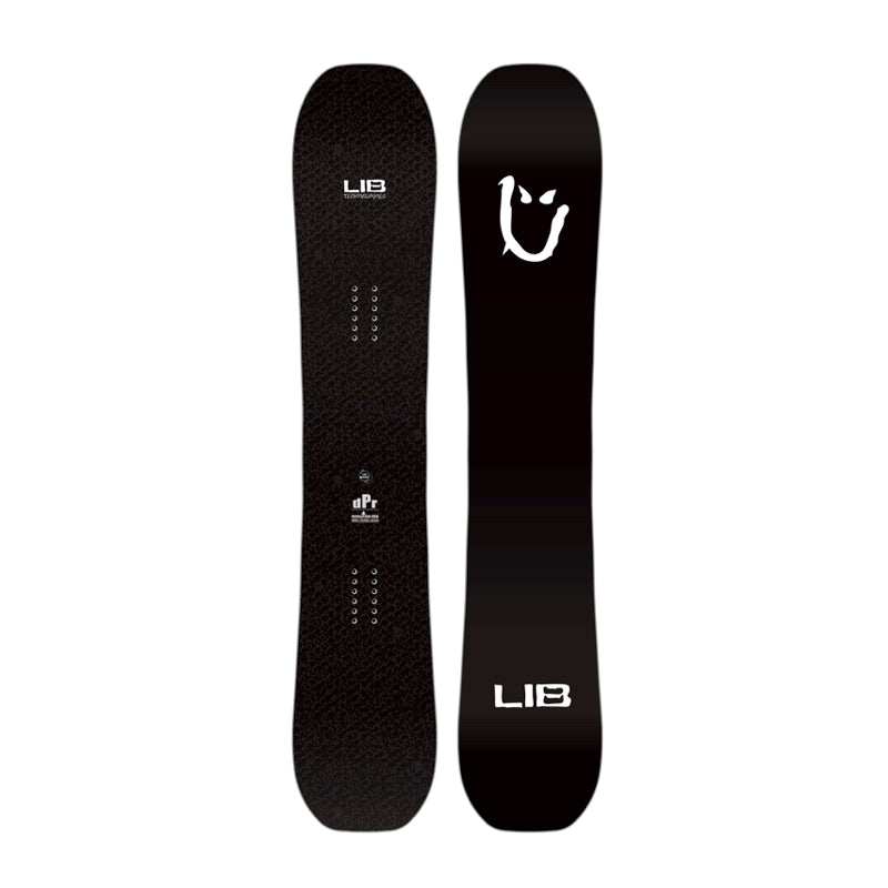 Black snowboard with LIB logo on a white background