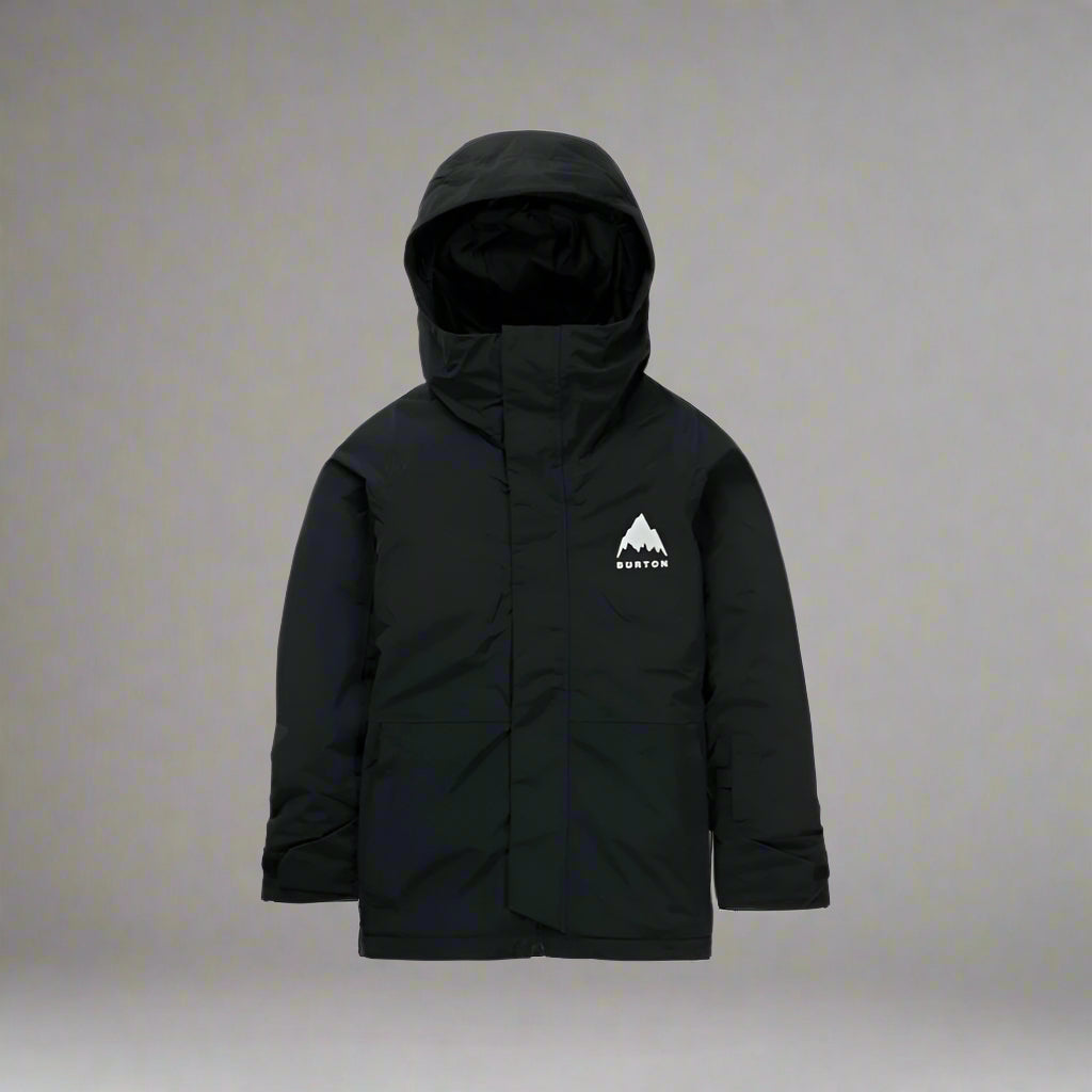 Black hooded jacket with a brand logo on a white background