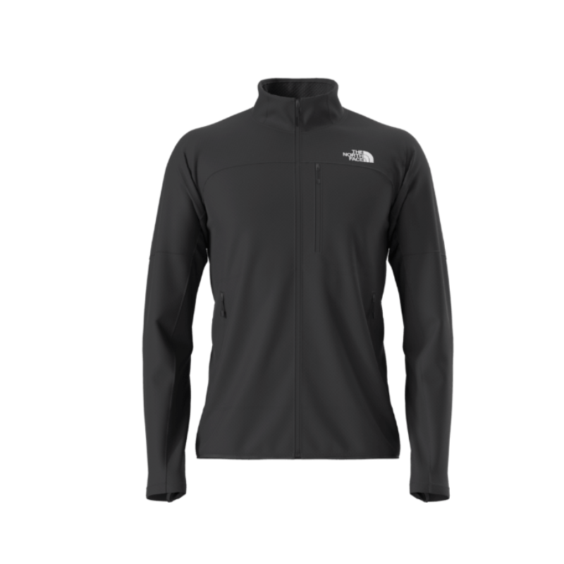Black jacket with a brand logo on a white background