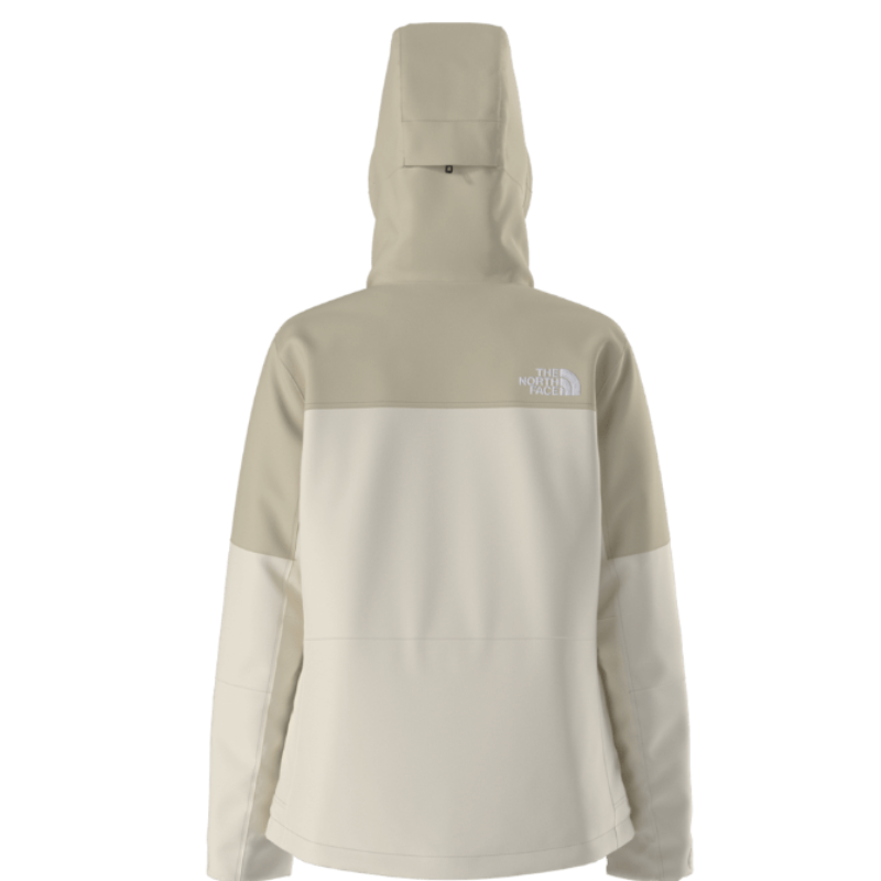 Beige and white jacket with a brand logo on a white background