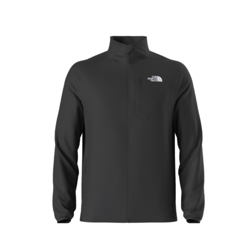 Black jacket with a brand logo on a white background