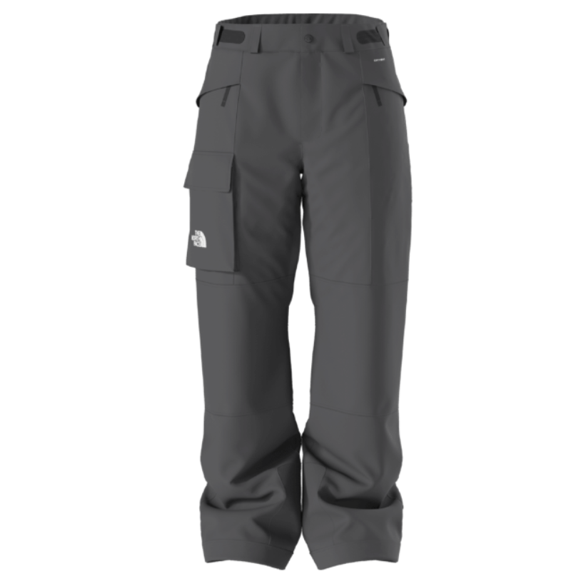Gray pants with a brand logo on a white background