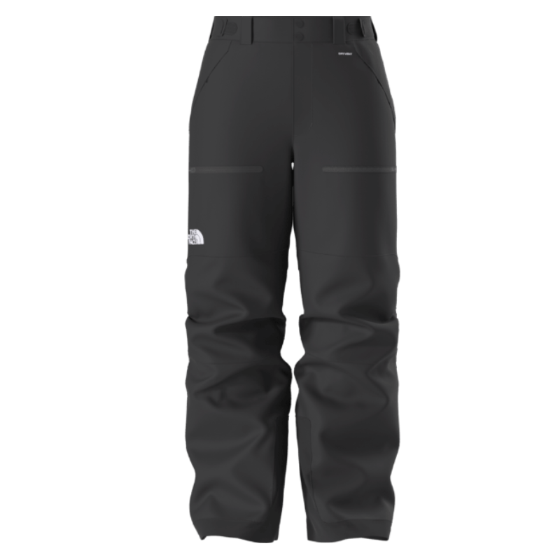 Black snow pants with The North Face logo on a white background