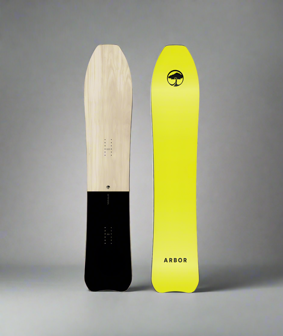 Wood and black snowboard