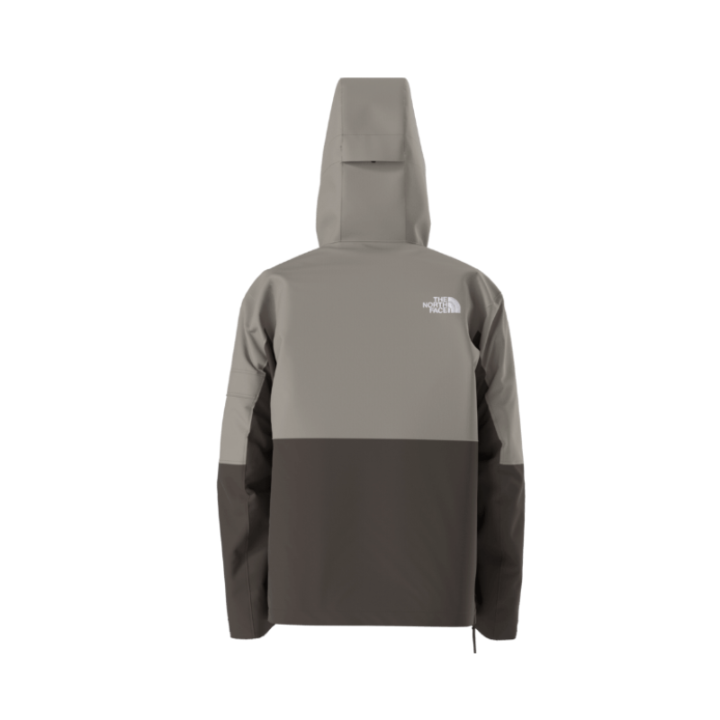 Two-tone gray raincoat with brand logo on a white background