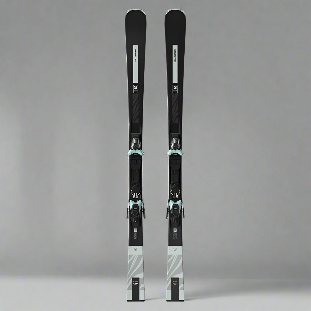 Salomon S/Max N 10XT + M10 Skis - Women's black blue frontside on piste