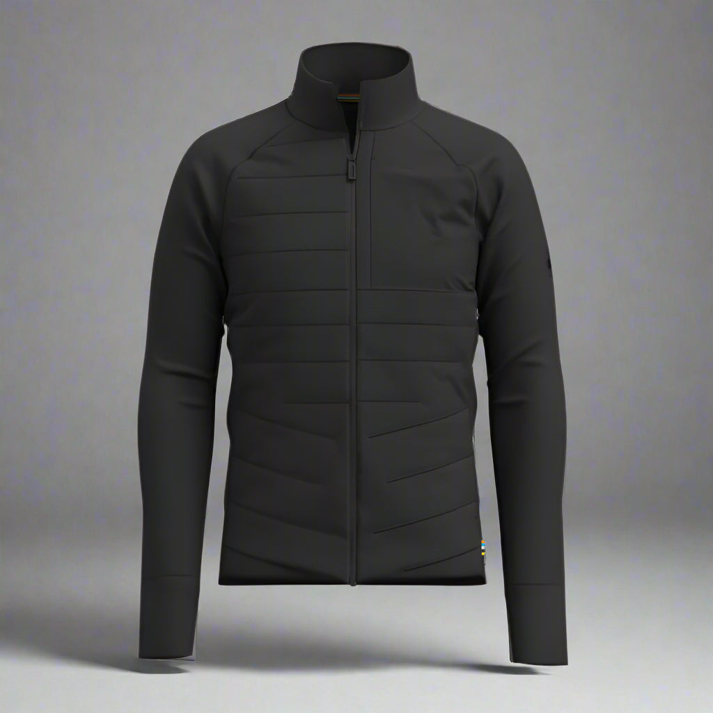 Black jacket with a zipper on a grey background