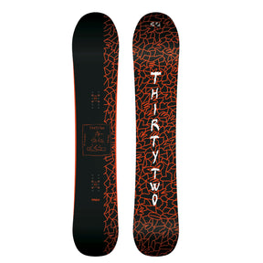 Black and red snowboard with 'Thirty Two' branding on a white background