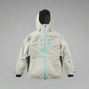 Light gray winter jacket with blue accents on a white background