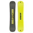 Two views of a snowboard with 'Arbor' branding on a white background