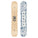 Two snowboards, one natural wood and one with blue geometric pattern, on a white background.