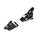 A pair of ski bindings shown from two angles on a plain white background, featuring a black design with a silver metal release lever.