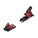 Two ski bindings shown on a plain white background, one upright and one lying on its side. The bindings are primarily black with prominent red accents.