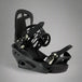 Black snowboard bindings on a white background