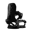 Black snowboard binding with 'Icelon' branding on a white background