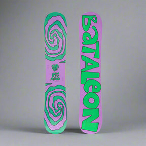 Purple and green snowboard