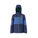 Blue and navy jacket with a hood on a white background