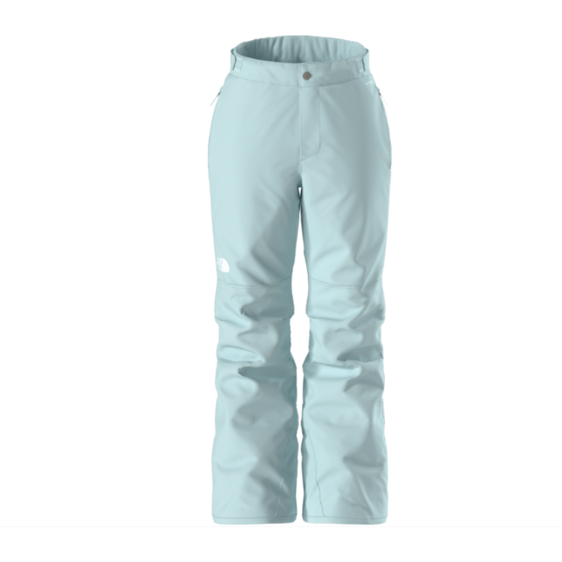 Light blue snow pants on a white background