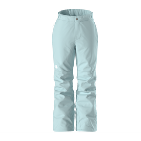 Light blue snow pants on a white background