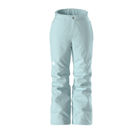 Light blue snow pants on a white background