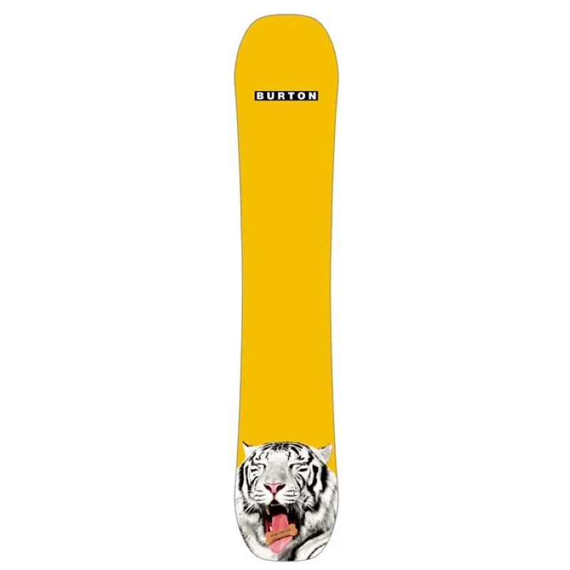 Yellow snowboard with tiger