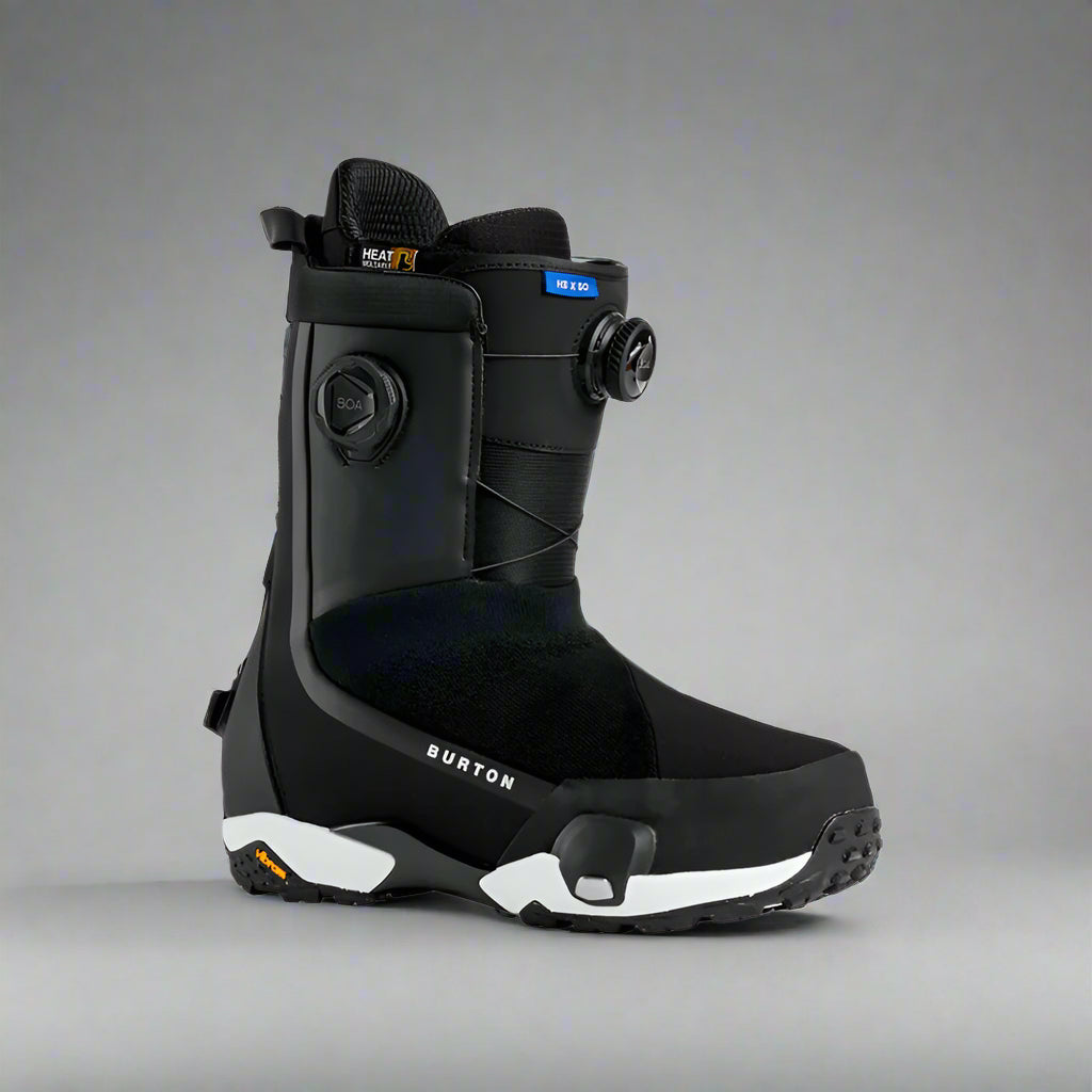 Black Burton snowboard boot on a white background