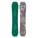 Green and gray snowboard with a brand logo on a white background