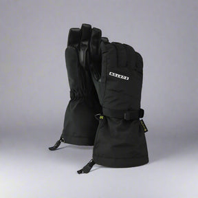 Black gloves with a brand logo on a white background