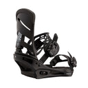 Black snowboard binding on a white background