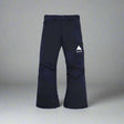 Black snow pants with a logo on a white background