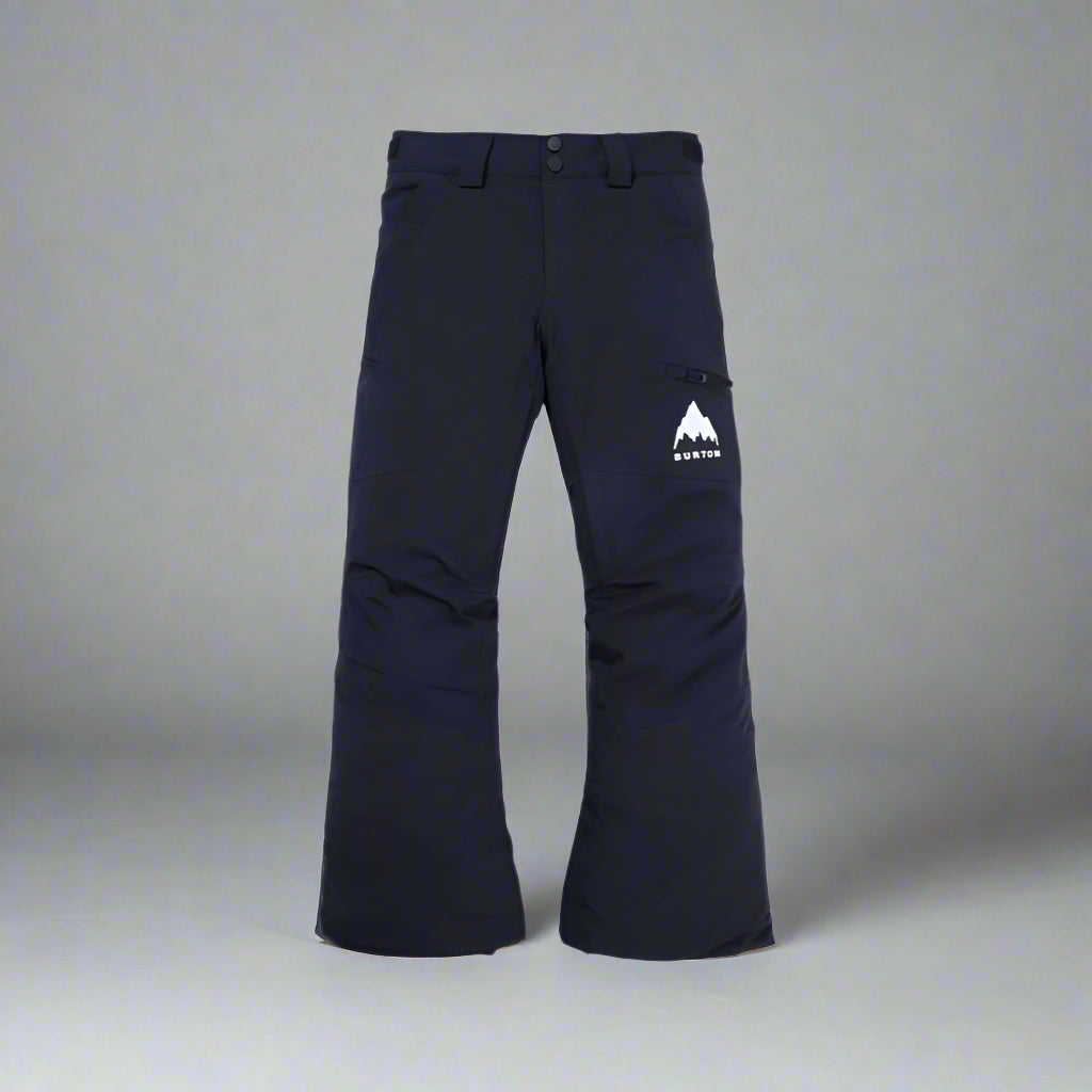 Black snow pants with a logo on a white background