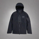 Black jacket with a brand logo on a white background