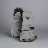 Gray mittens with Burton logo on a white background