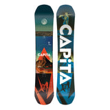 Two CAPiTA snowboards with colorful designs on a white background