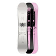 Two snowboards, one white and one pink with black accents, on a white background.