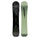 Two snowboards, one black and one green, on a white background
