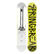 Two snowboards, one white with black design and the other yellow with 'STANGBREAK' text, on a white background.