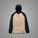 Hoodie with black sleeves and beige body on a white background