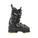 Black ski boot with visible branding on a gray background