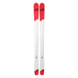 A pair of DPS ski tips with a red and white color-blocked design, shown vertically against a plain white background.