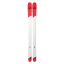 A pair of DPS ski tips with a red and white color-blocked design, shown vertically against a plain white background.
