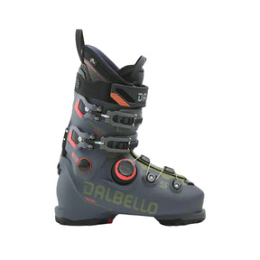 Gray ski boot with red accents and 'Dalbello' branding on a white background