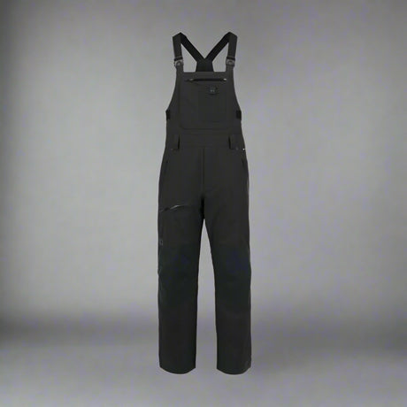 Black bib overalls on a white background