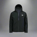Black jacket with a brand logo on a white background